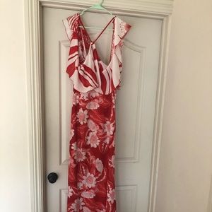 floor length droop shoulder gown